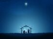 Image of Mary, Joseph and the baby Jesus in a stable under a star