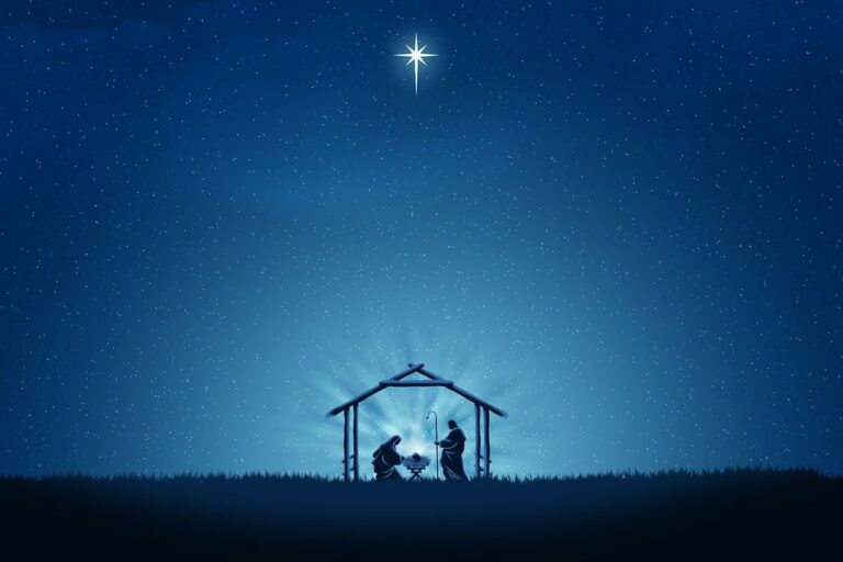 nativity Image of Mary, Joseph and the baby Jesus in a stable under a star